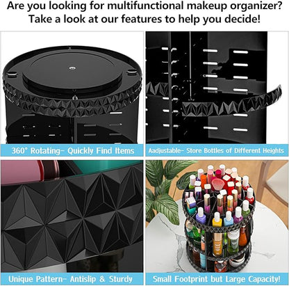 360 Rotating Makeup Organizer, DIY Adjustable Cosmetics Organizer[Patented Product], Professional Acrylic Make Up Caddy Shelf Storage Perfume, Lipsticks, Makeup Brushes or Accessories (Black)