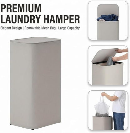 DOKEHOM 100L Laundry Hamper with Lid, Large Collapsible Laundry Basket with Removable Mesh Liner Bag, Collapsible Clothes Sorter for Bedroom, Bathroom, College Dorm, Light Grey