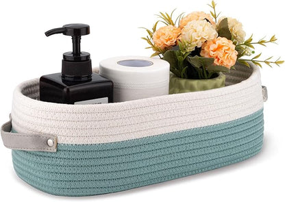 Cotton Rope Woven Toilet Paper Baskets for Organizing Decorative for Boho Decor Small Storage Gift 13"x5.9"x4" Mint Green