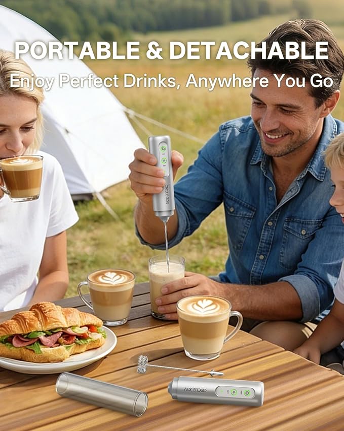 CIRCLE JOY Rechargeable 2-Speed Milk Frother with Dual Spring Whisk, Electric Coffee Frother Handheld, Portable Mixer Wand for Protein Powder Matcha Lattes Cappuccino, Home Kitchen Gifts
