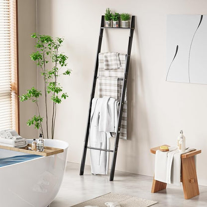 BAMBANG 6-Tier Blanket Ladder for Living Room, Blanket Quilt Ladder Rack Rustic Decorative Towel Holder, Wall Leaning Blanket Ladder Shelf Storage Farmhouse Decor for Bedroom Bathroom, Black