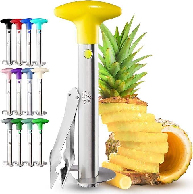 Zulay Kitchen Pineapple Corer and Slicer Tool – Stainless Steel Pineapple Cutter with Eye Remover Tool – Ergonomic Handle & Easy Core Remover – Reinforced Heavy-Duty Blade – Yellow