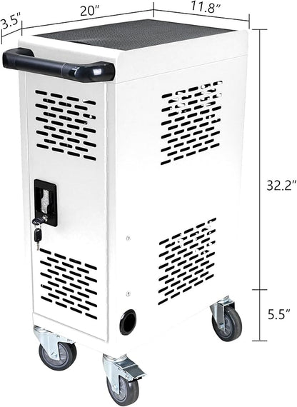 Aokleo 16 Devices Laptop Charging Cart,Tablet Storage Carts for pad Up to 16.3" Screen Size, Classroom Computer Mobile Charging Station for Pads, Chromebooks,Laptops, Security Storage(16 Bay-White)