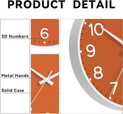 Roymnie Wall Clock, Silent Wall Clocks Battery Operated 8 Inch-Modern Non Ticking Analog Clock Decorative for Kitchen Office Bathroom Bedroom(Orange)