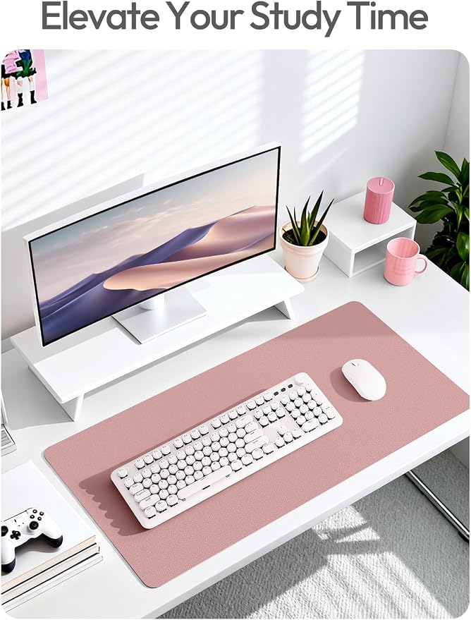 YSAGi Leather Desk Protector, Office Mat, Large Mouse Mat, Non-Slip PU Leather Blotter, Laptop Desk Mat, Waterproof Writing Pad for Office and Home(Pale Mauve, 40" x 24")