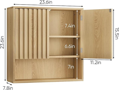 Smuxee Fluted Bathroom Cabinet Wall Mounted, Wooden Medicine Cabinet with Adjustable Shelf, Bathroom Cabinet for Bath Room, Living Room, Laundry Room