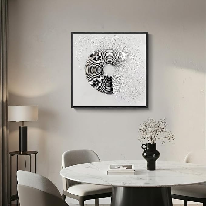Framed Modern Black and White Abstract Wall Art, Square Minimalist Canvas Prints Painting Artwork for Walls, Geometric Circle Pictures for Bedroom Dining Room Lounge Living Room Wall Decor 24x24 In