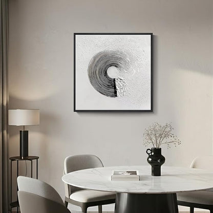 Framed Modern Black and White Abstract Wall Art, Square Minimalist Canvas Prints Painting Artwork for Walls, Geometric Circle Pictures for Bedroom Dining Room Lounge Living Room Wall Decor 24x24 In