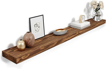 Howizz 60'' Pine Wood Floating Shelf for Wall - Rustic Wall Mounted Wooden Shelf for Stylish Home Décor, Fireplace Mantel 60inch (Light Walnut, 60x8x2) - 1pcs