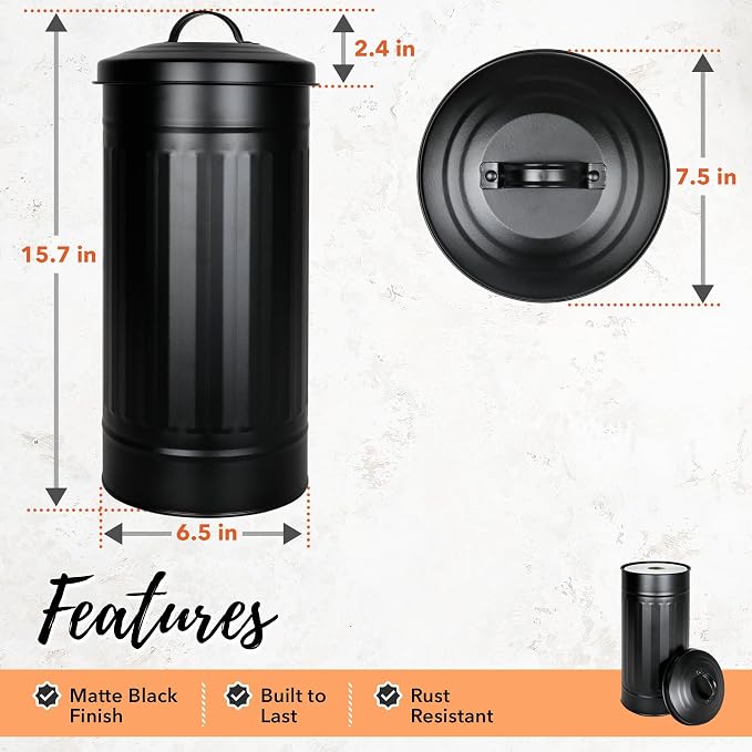 Autumn Alley Black Toilet Paper Holder Canister with Lid – Rustproof Free-Standing Farmhouse Metal Covered Toilet Paper Holder for Mega Rolls, Rustic Enclosed Toilet Paper Storage Stand