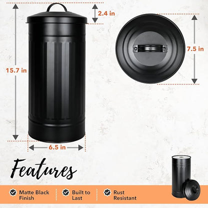 Autumn Alley Black Toilet Paper Holder Canister with Lid – Rustproof Free-Standing Farmhouse Metal Covered Toilet Paper Holder for Mega Rolls, Rustic Enclosed Toilet Paper Storage Stand