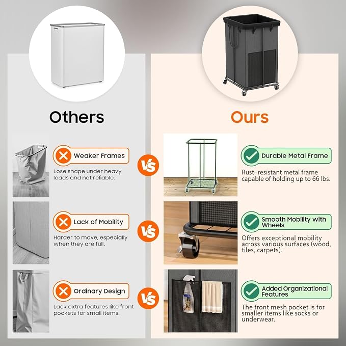 150L Laundry Hamper with Wheels, Rolling Laundry Basket with Metal Frame and Removable Bag, Large & Tall Dirty Clothes Hampers for Bedroom Aesthetic, Laundry Room, Bathroom, Dorm-Grey