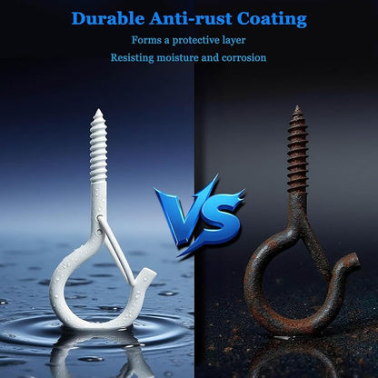 24 Pack White Screw Hooks with Safety Buckle - 2.3 Inch Rustproof Eye Ceiling Hooks for Hanging Plants,Outdoor String Lights,Baskets,Christmas Lights & Decor,40lb Capacity (24, White)