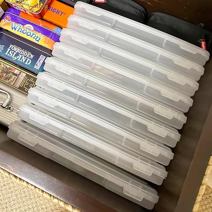 OMNISAFE Plastic Scrapbook Paper Storage Cases, Portable Board Game Storage Cases, Hobby Art Craft Box, Acid-Free Rounded Corner Containers (11"x10" Clear 12Pcs)