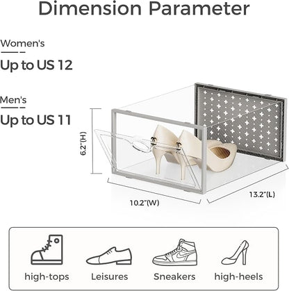 Pinkpum 12 Pcs XLarge Shoe & Sneaker Storage Organizer Box Clear Plastic Stackable Closet Grey