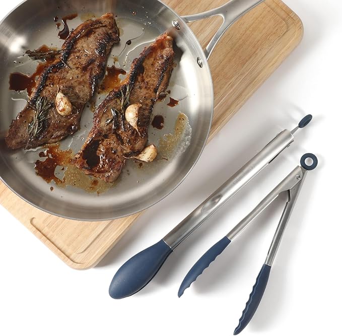 Calphalon Edge 2 Piece Stainless Steel Kitchen Tongs Set W/Silicone Heads - Navy Blue