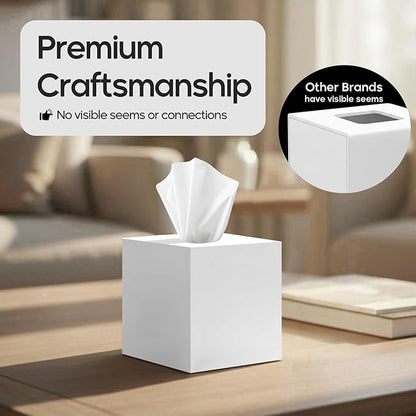 My Space Organizer - Premium Acrylic Tissue Cover | Fits Standard Square Tissue Box | White Cube Holder for Bathroom | 5.3" x 5.3" x 5.5"