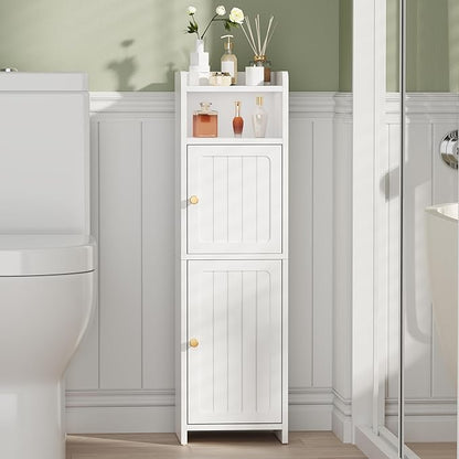 BEWISHOME Small Bathroom Cabinet, Bathroom Storage Cabinet with Adjustable Shelves & 2 Doors, Narrow Toilet Paper Cabinets, 7.9" D x 9.8" W x 31.5" H, for Small Spaces, White YYG13W