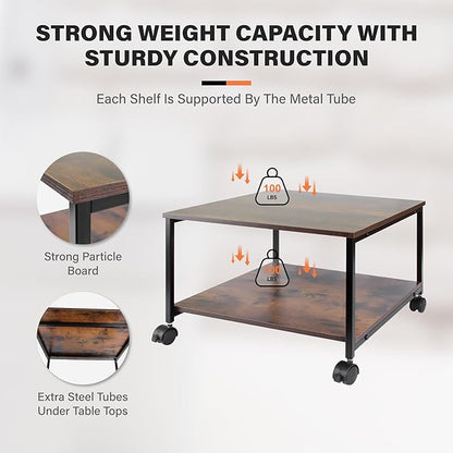EMERIT Printer Stand,19.5''x19.5''x12.8'' 2 Tier Large Printer Laser Table Heavy Duty Rolling Printer Cart with Wheels for Home Office -100 LBS Each Tier