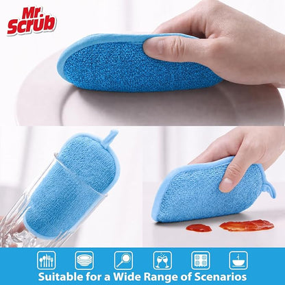 Mr. Scrub Sponges Kitchen Dish Sponge for Washing Dishes Cleaning Kitchen, 8 Pack, Non Scratch, Rough Scrubbers Side for Non-Stick Cookware, Soft Microfiber Scrub Side for Dishes, Multicolor