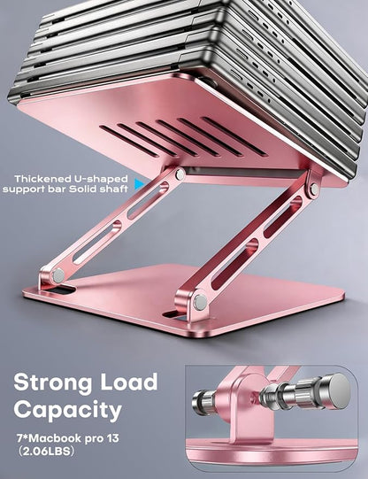 LOXP Adjustable Laptop Stand, Portable Laptop Riser, Aluminum Laptop Stand for Desk Foldable, Ergonomic Computer Notebook Holder for Desk, Office Desk Accessories (10-15.6'')- Pink