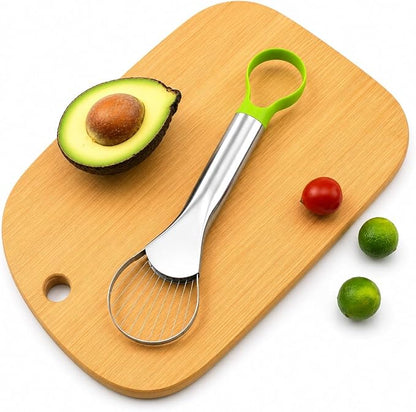 Emptycolor Avocado Slicer Tool, 3-in-1 Stainless Steel Avocado Cutter, Pitter & Peeler, Multi-Function Avocado Tool for Slicing, Scooping, and Pit Removal, Kitchen Gadget with Green Plastic Handle