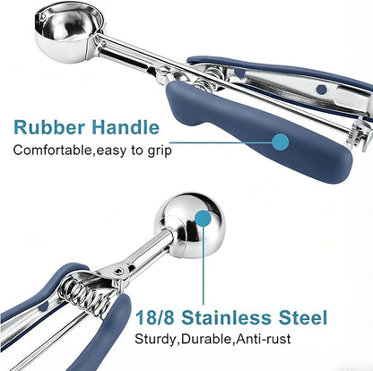HOMURE H Cookie Scoop Set, Include 1 Tbsp/2 Tbsp/3 Tbsp, Cookie Dough Scoop, Cookie Scoops for Baking Set of 3, Mellon Baller Scoop, Dusty Blue, Non-Slip, For Cookies Cupcake Muffin Ice Cream Meatball