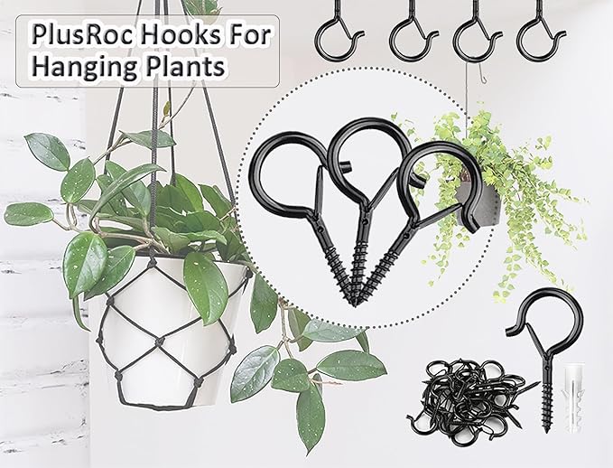 PlusRoc 40 Pack Christmas Light Hooks for Outdoor Seasonal Lighting Hooks, Outdoor Eye Hook Heavy Duty Screw in Q-Hanger, 2.2 Inch Black Cup Hooks, Wall Ceiling Deck Mount