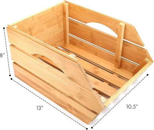 ROYALHOUSE Bamboo Fruit Basket, Stackable Basket, Fruit & Vegetable Storage For Kitchen Countertop, Bamboo Fruit Bowl, Tabletop Fruit Serving Bowl (Pack of 2)