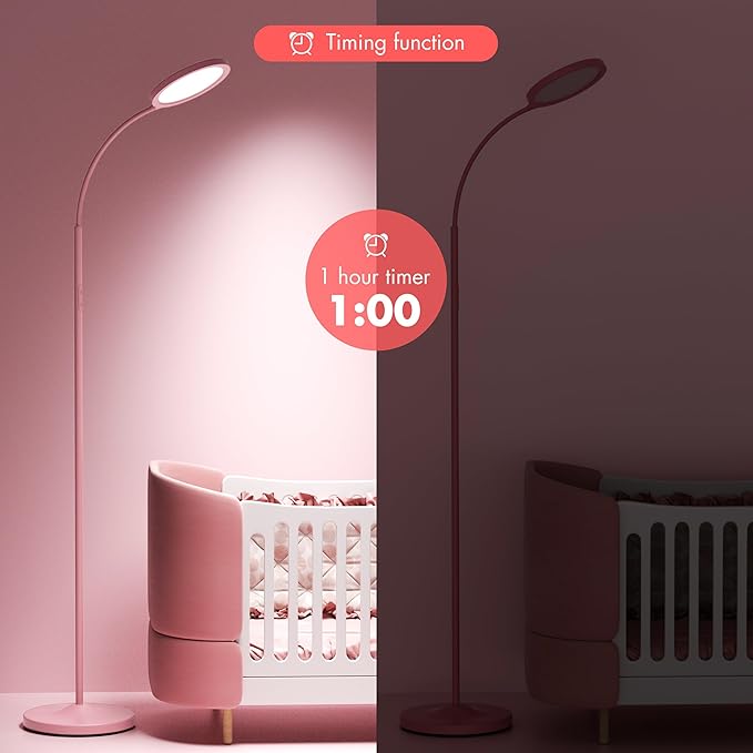 luckystyle Pink Floor Lamp,Super Bright Dimmable LED Lamps for Living Room, Custom Color Temperature Standing Lamp with Remote Push Button, Adjustable Gooseneck Reading Floor Lamp for Bedroom Office