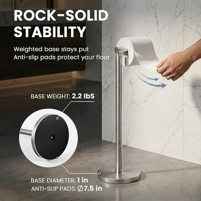 Cesun Extra Weighted Base Toilet Paper Holder Stand - SUS304 Rust Proof Free Standing Tissue Roll Holder for 4 Rolls, No Tipping, No Slipping, Brushed Nickel