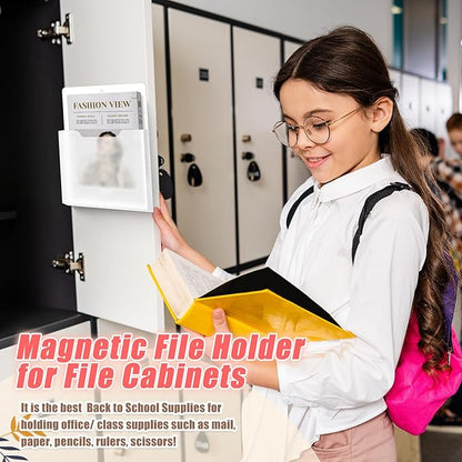 Epakh 6 Pack Magnetic File Holder Magnetic Paper Holder Organizer Wall Mounted Mail Magazine Storage Pockets for First Day of School Supplies, Refrigerator, Whiteboard, Office, Classroom(Transparent)
