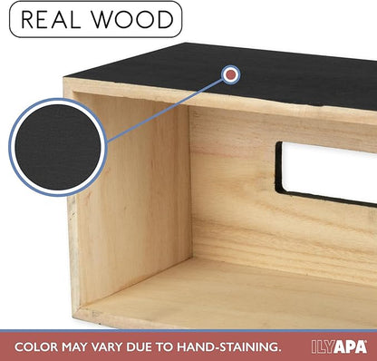 Ilyapa Wood Tissue Box Cover Rectangular - Rustic Farmhouse Black Wooden Tissue Holder