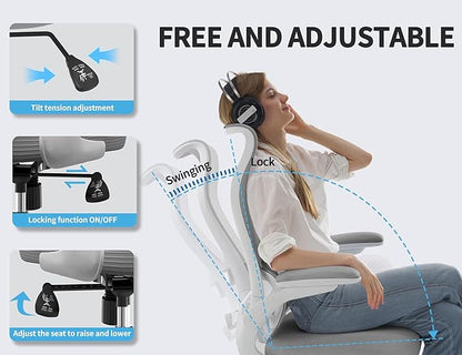 TRALT Ergonomic Office Chair - Desk Chair with Wave High Back Adjustable Lumbar Support Computer Chair - Gaming Chairs Mesh Backrest and PU Leather Seat for Home Reading Chairs to Adults(Grey)