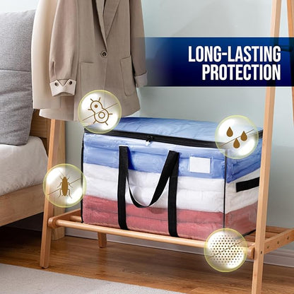 TAILI Extra Large Moving Bags, 4 Pack Clear Heavy Duty Totes for Storage with Visible Window, Wrap Around Handles, Storage Bags for Space Saving, Alternative to Moving Boxes
