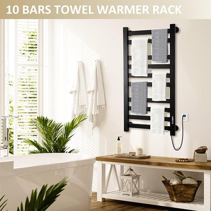 Heated Towel Rack for Bathroom Towel Warmer Racks Wall Mounted with Timer & Temperature Multi-Level Adjustments with 10 Bars for Bathroom Shower Hot Tub Spa(Black)