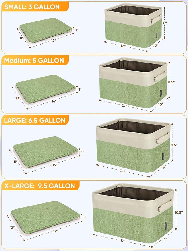 BALEINE 2 Pack Fabric Closet Storage Bins for Shelves, Linen Closet Organizers and Storage, Decorative Baskets for Organizing, Shelf, Clothes, Home, Office (Green, 17''x13''x10.5'')