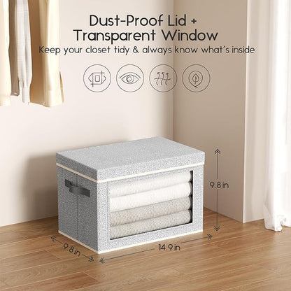 Collapsible Storage Bins with Lids - Stackable Storage Containers with Window, 6 Pack Fabric Cube Bins for Closet, Home & Office Organization Baskets, Light Gray, 14.9" x 9.8" x 9.8"