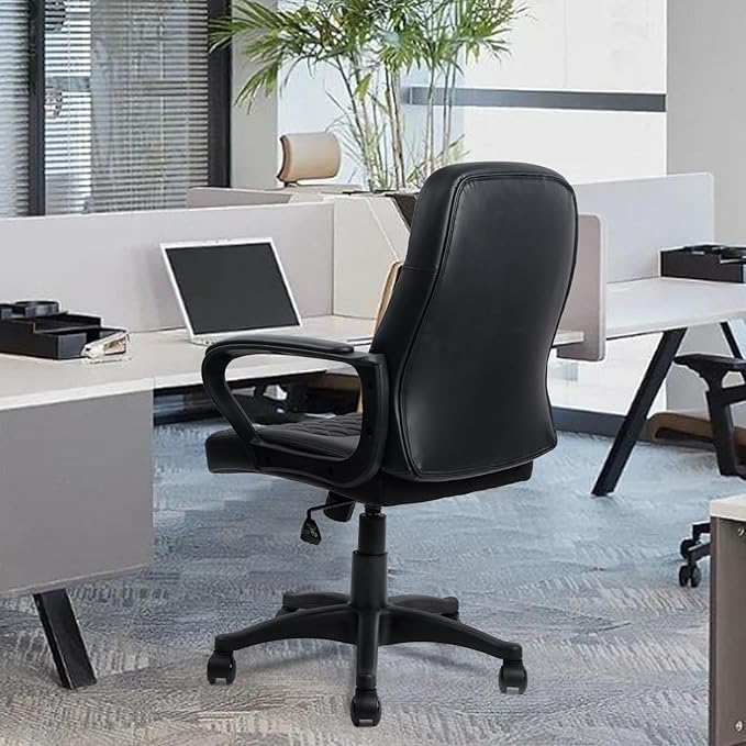 CLATINA Office Chair - Mid Back Leather Computer Desk Chair with Wheels, Ergonomic Executive Swivel Chair with Lumbar Support, Armrest for Home Office Black, 4 Pack