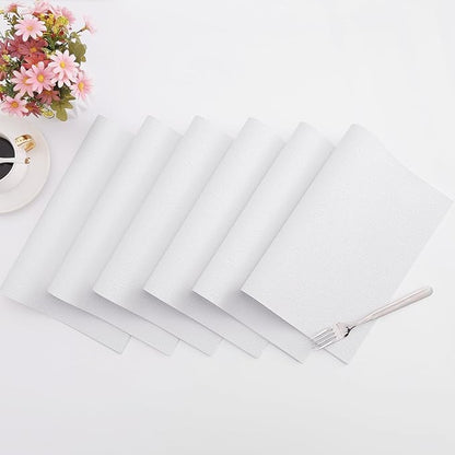 Homaxy Faux Leather Heat Resistant Placemats for Dining Table Set of 6, Waterproof Wipeable Washable PU Table Mats, Easy to Clean Anti-Slip Place Mats, 11.8 x 17 Inch, White