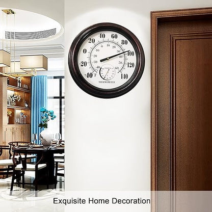 Indoor Outdoor Thermometer Large 12 Inch Wall Thermometer-Hygrometer Waterproof Does not Require Battery