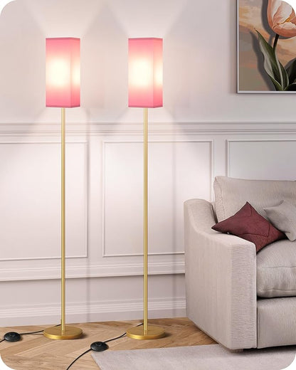 2Pack Floor Lamp, Pole with Foot Switch, Modern Standing Lamp Lampshade, Minimalist Freestanding Lamp (Bulb Not Included), for Living Room, Bedroom Office ETL Listed,Gold and Pink DP07LDP205