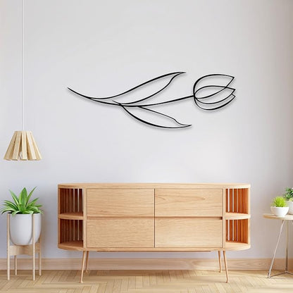 Minimalist Floral Metal Wall Art, Modern Tulip Design for Home Decor, Metal Flower Wall Sculpture for Living Room, Bedroom, or Office (79x26 inches)