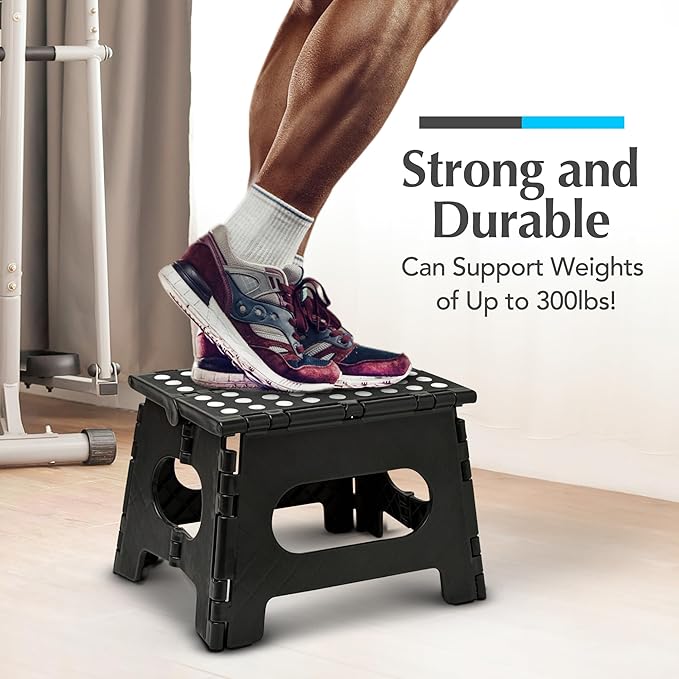 Handy Laundry Folding Lightweight Step Stool - Sturdy Enough to Support Adults - Opens Easy with One Flip - Great for Kitchen, Bathroom or Bedroom (Black | 2-Pack)