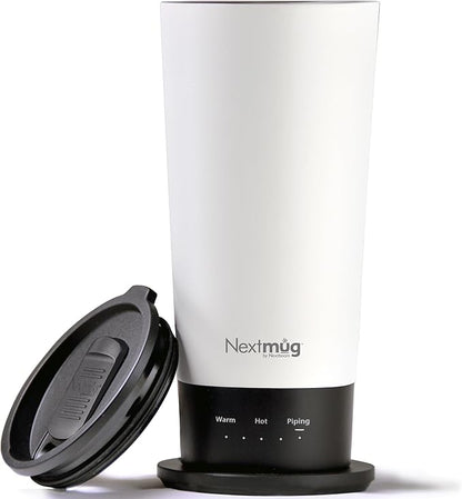 Nextmug Go - Temperature-Controlled, Self-Heating Travel Mug (White - 16 oz.)