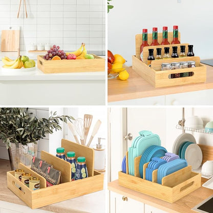 Retro Shaw Bamboo Lid Organizer for Plastic Lids, Adjustable Tall Dividers for Cabinet Drawer, Food Container Lid Holder for Kitchen Storage and Organization