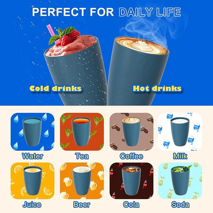 Wheat Straw Cups, Unbreakable Reusable Plastic Cup Set of 6, Lightweight Dishwasher Safe Kids Drinking Cups 12 OZ for Everyday Use, Kitchen, RV, Camping, Blue