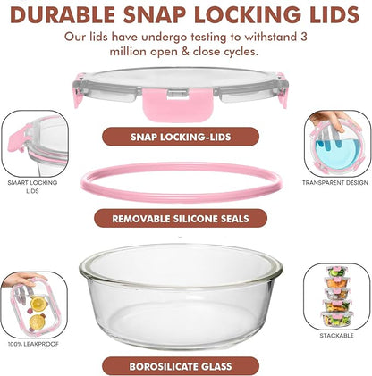 Razab 30 PC Glass Food Storage Containers with Lids - Reusable Glass Meal Prep Containers for Lunch and Leftovers - Airtight & Leakproof Snap Locking Lids - Oven, Freezer, Microwave, Dishwasher Safe