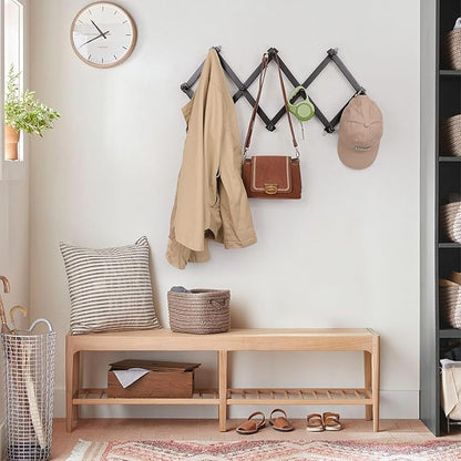 Wall Rack with 10 Hooks, Wooden Wall Expandable Coat Rack for Coat, Hats, Baseball Caps, Coffee Mug, Jewelry(Black)