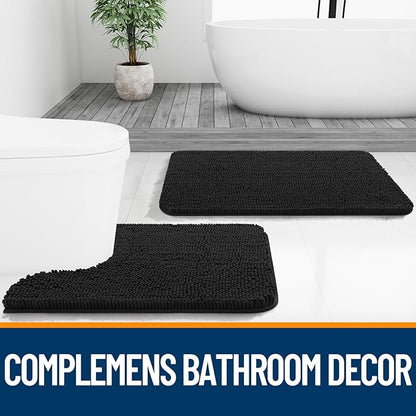 OLANLY Bathroom Runner Rugs 47x17, Extra Soft Absorbent Chenille Bath Rugs, Rubber Backing Quick Dry, Machine Washable Long Bath Mats for Bathroom Floor, Tub and Shower, Home Decor Accessories, Black